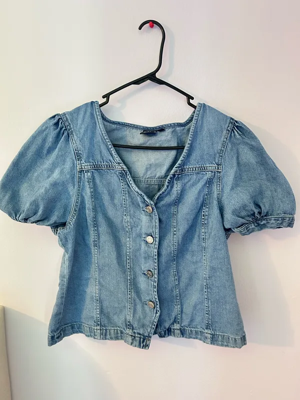 GAP denim puff sleeve seamed top - Image 2