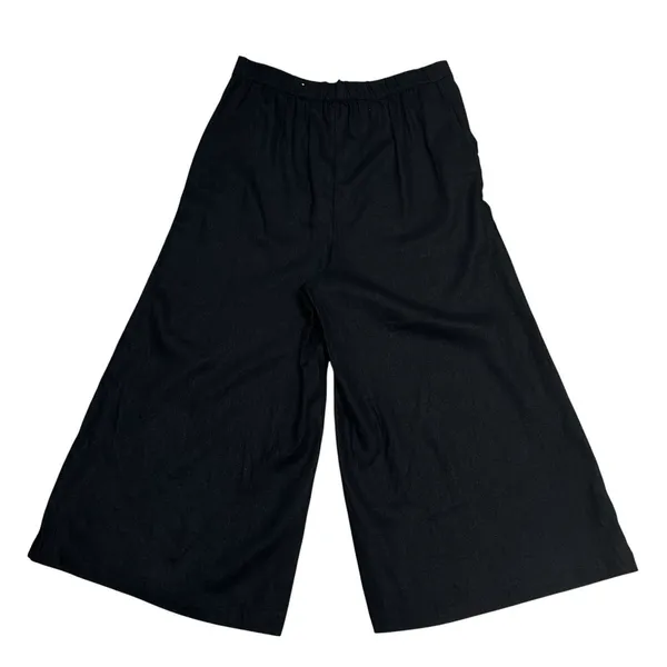 Who What Wear Linen Blend Wide Legged Cropped Pants Size 14 High Waist Black - Image 4