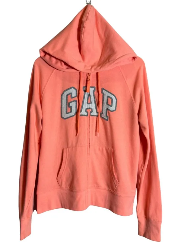 Vintage Y2K Gap Hooded Full Zip Sweatshirt Womens Medium Orange Spell Out Lounge - Image 3