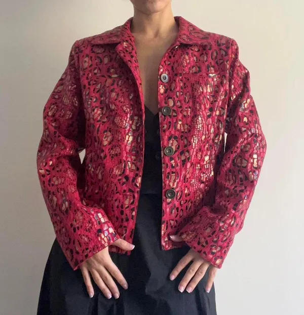 Red Cheetah Print Jacket Faux Leather - Image 4