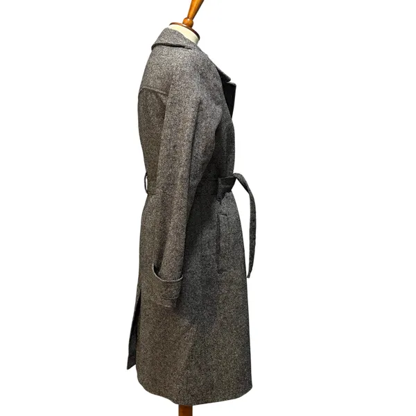 Vintage Y2K Old Navy Gray Herringbone Trench Coat Duster Jacket Medium - Image 3
