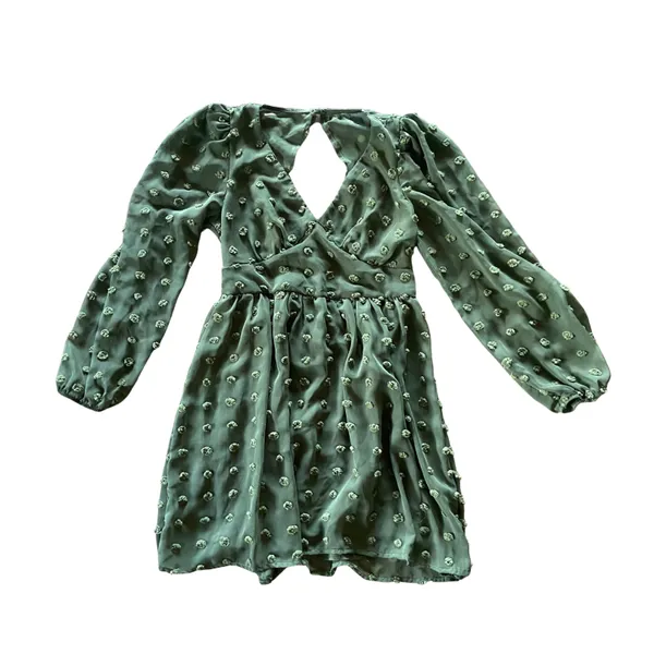 Stunning Swiss Dot Olive Green Long Sleeve Mini Dress 🔥 - Image 2