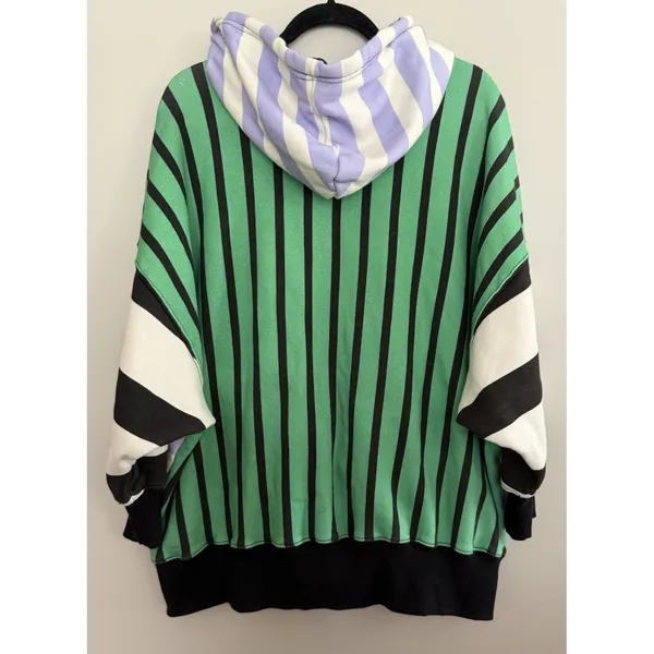 Free People Movement Free "Sprint To The Finish" Hoodie Green Stripe Women's Med - Image 2