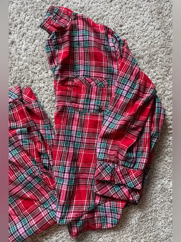 Victoria's Secret Red Pink Green Plaid Flannel Pajama Set Women’s Size Large - Image 5