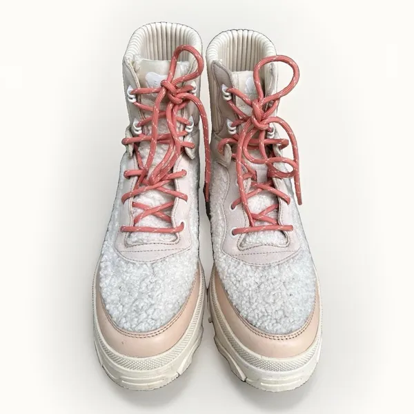 Sorel Brex Cozy Boot Lace Chalk Pink Quartz Leather Shearling Platform Boots - Image 3