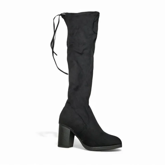 Forever Black Suede Over The Knee Boots Block Heel Lace Up Back Women's Size 8.5 - Image 4