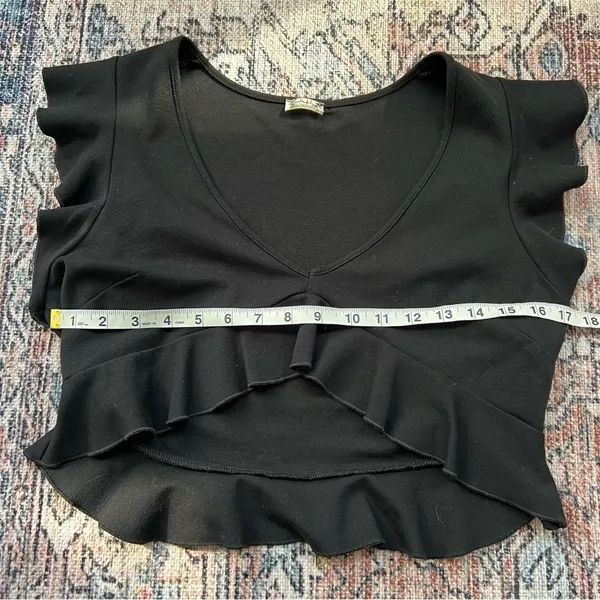 Free People Intimately Black Ruffle Plunge V-Neck Crop Top Peplum Size Large - Image 9