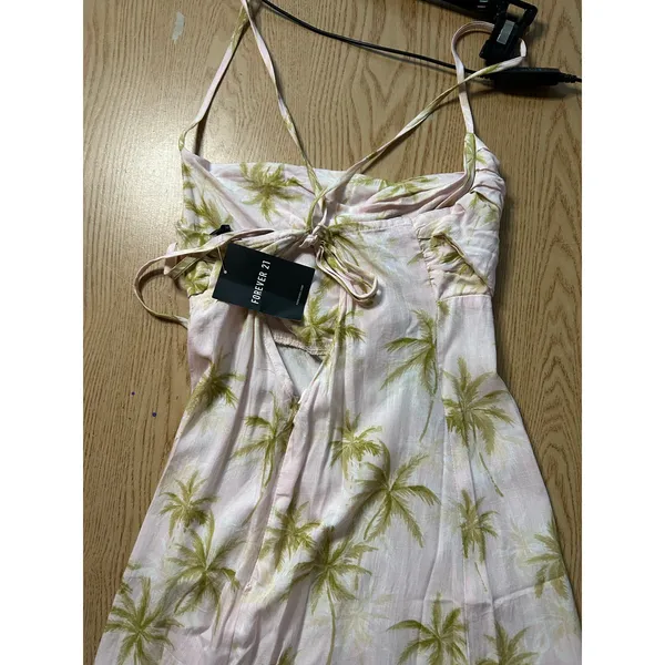New Women’s Forever 21 Tropical 🌴 print Strappy Midi Dress Rayon Light Pink Xs - Image 5