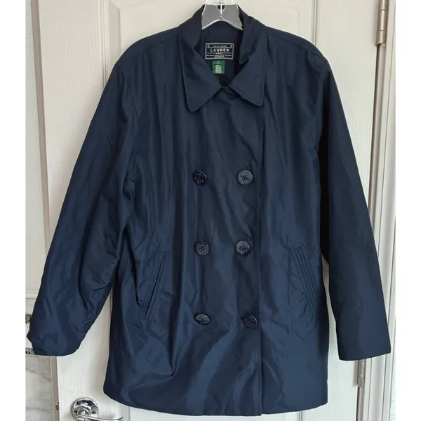 Lauren Ralph Lauren Womens‎ L Navy Nylon Double Breasted Pea Coat US/67 - Image 3