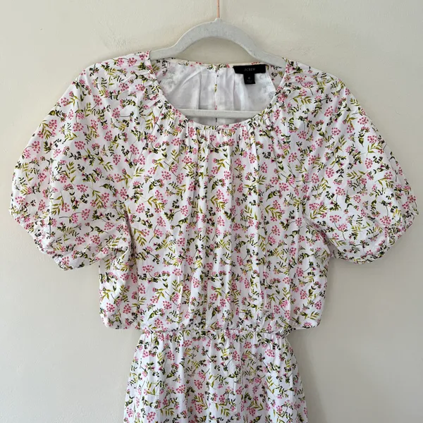 J.Crew Side Cutout Poplin Cotton A-Line Midi Dress White Meadow Floral - Image 5