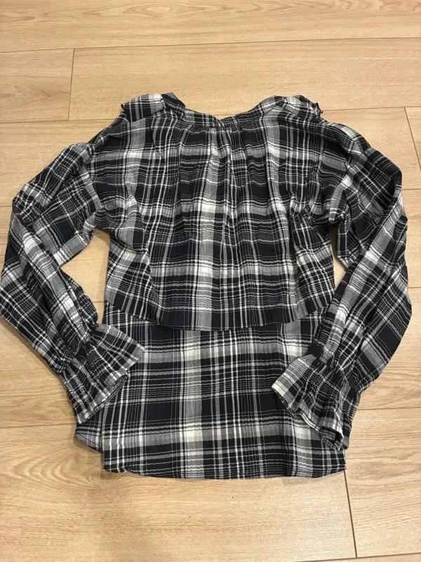 Pilcro x Anthropologie Long Sleeve Ruffled Blouse Plaid Black Size M - Image 7