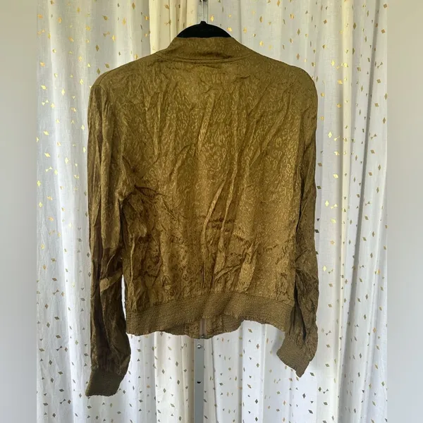 Anthropologie Maeve Silky Front Zip Pockets Smocked Accents Bomber Jacket S - Image 8