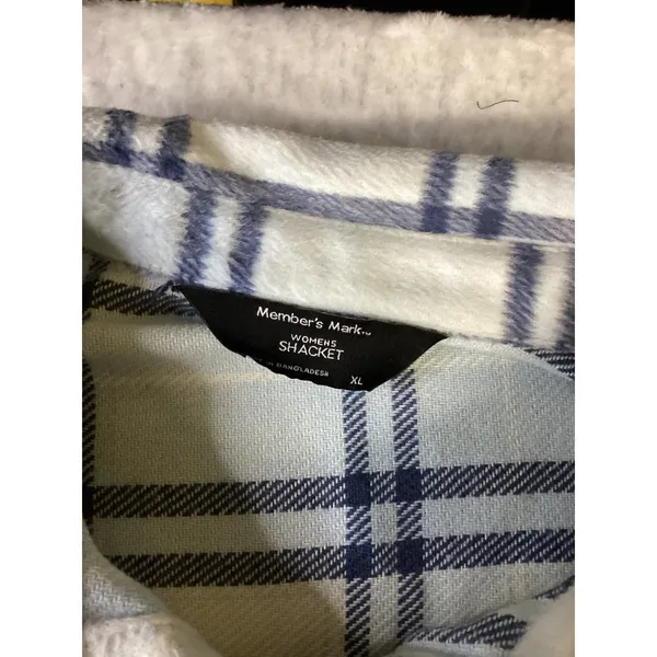 Members Mark Womens Shacket XL Blue White Plaid Fleece Button Front Shirt Jacket - Image 2