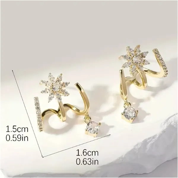 New Gold Tone Starburst and Crystal Drop Multi-Faux Hoop Earrings - Image 6