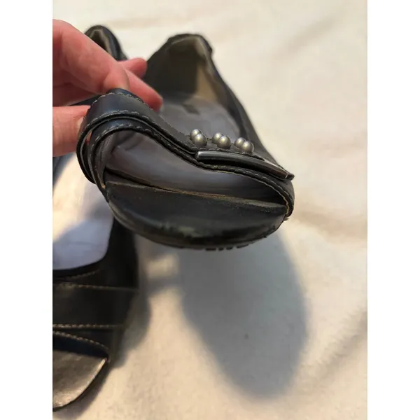 Ecco Black Leather Open Toe Heeled Pumps‎ Buckle Embellished Size 39 - Image 7