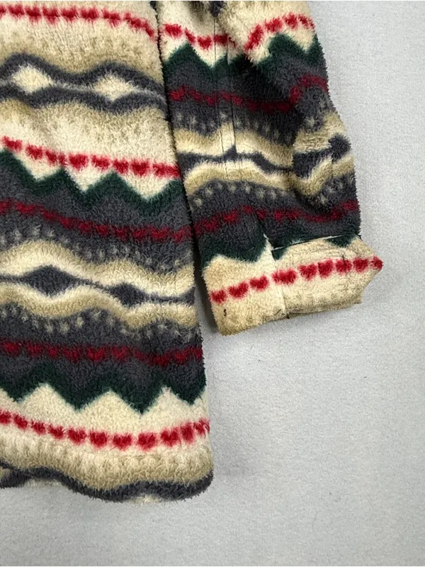 Vintage American Eagle Fleece Hoodie M Southwestern Fair Isle Y2K Full Zip - Image 4