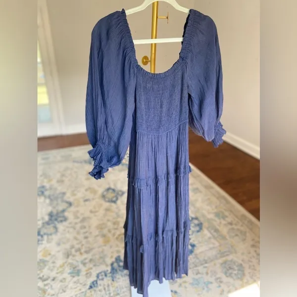 Mittoshop Midi Dress Summer Autumn Puff‎ Sleeve Smocked Tier Cottagecore Prairie - Image 2