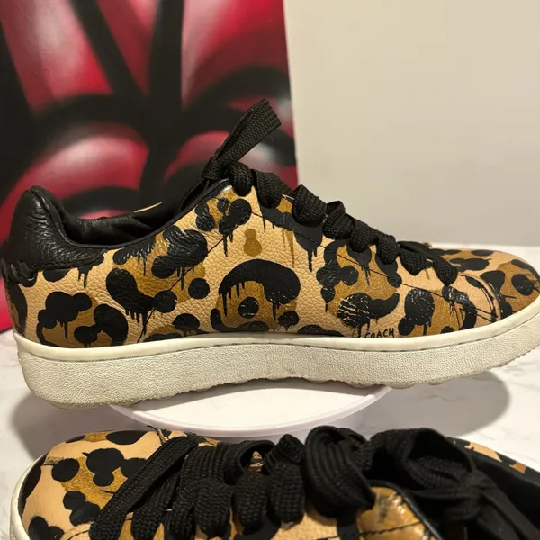 Coach High Line Wild Beast Leopard Print Pebble Leather Low Top Sneakers Sz 8.5 - Image 11
