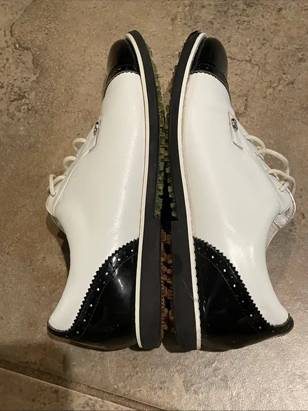 G/FORE Womens Cap Toe Gallivanter Leather Golf Shoes White Black Onyx Size 8 38 - Image 11