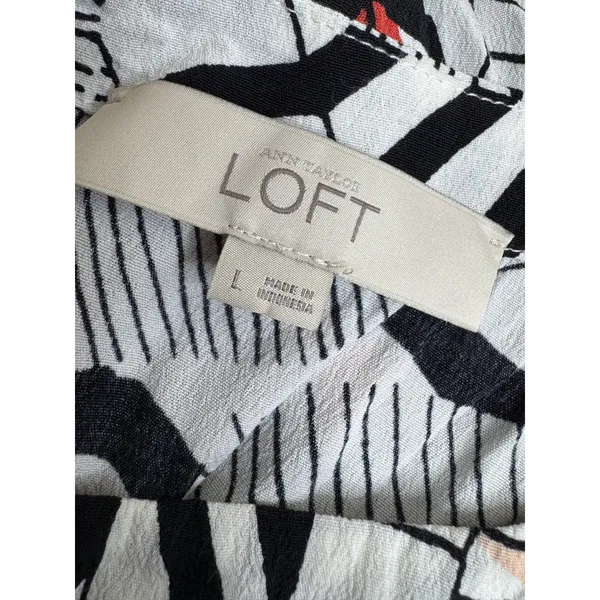 Ann Taylor LOFT Size L Abstract Tropical Leaf‎ Print Shift Dress Safari - Image 3