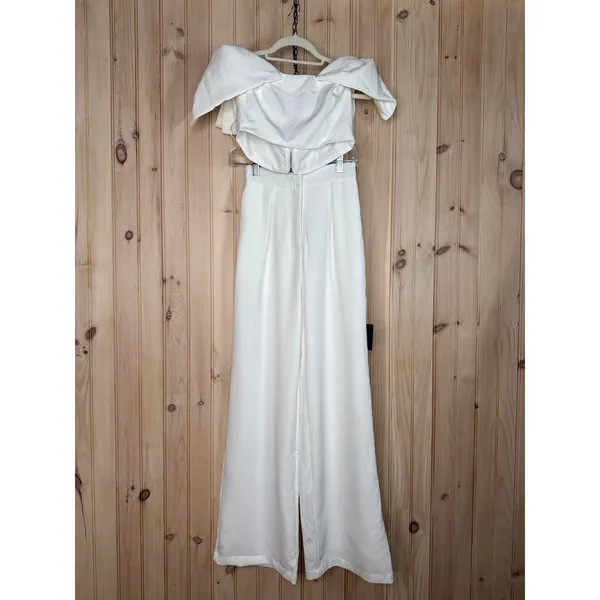 NWT Lulus Captivating Entrance White Off-the-Shoulder Two-Piece Jumpsuit Sz XS - Image 2