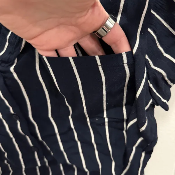 Billabong Blue and White Tropical Crush Striped Button-Up Crop Top - Image 6