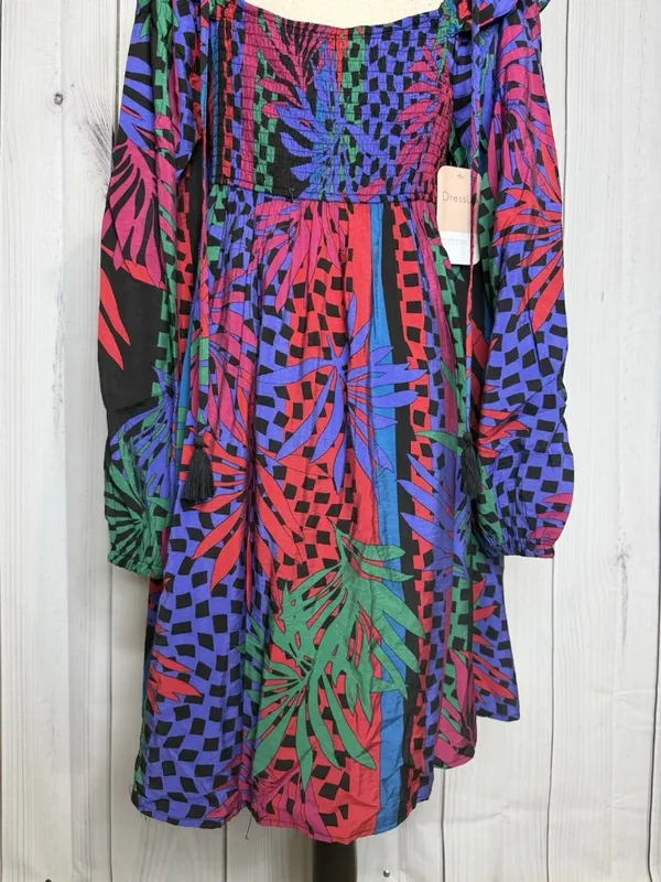 Oddi Zoe Floral Tropical Leaves Dress Size L Smocked Back Long Sleeve NWT - Image 9
