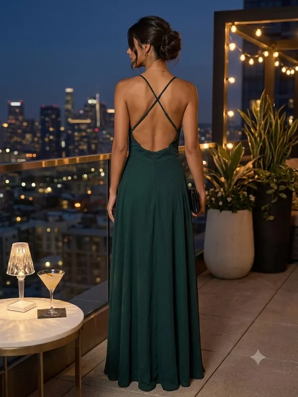 Lulu's Deep Emerald Green Strappy Maxi Dress with Side Slit - Image 2
