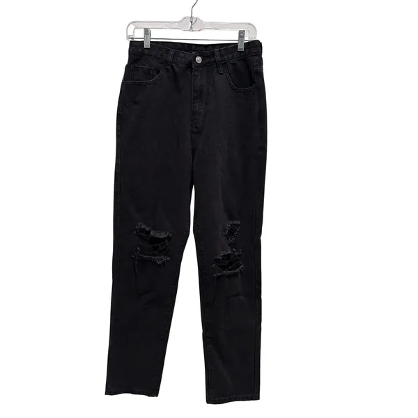 Princess Polly Black Claremont Mom Denim Jeans‎ Size US 6 Distressed Grunge NWT - Image 2