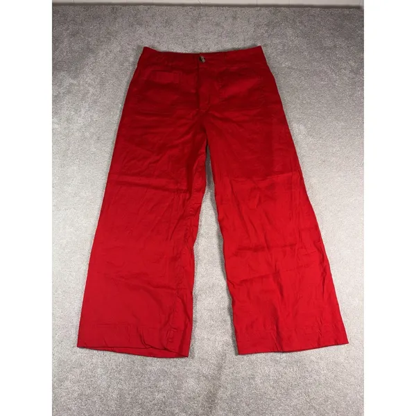 maeve colette pants 31 cropped wide leg pants Red Linen Blend Patch Pockets - Image 3