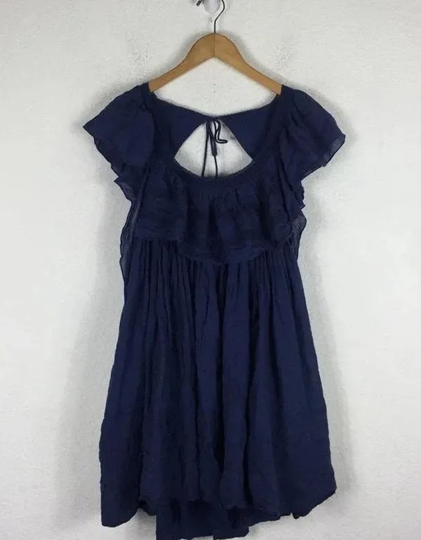 Free People Hailey Blue Oversized Ruffle Gauzy Mini Dress Small - Image 3