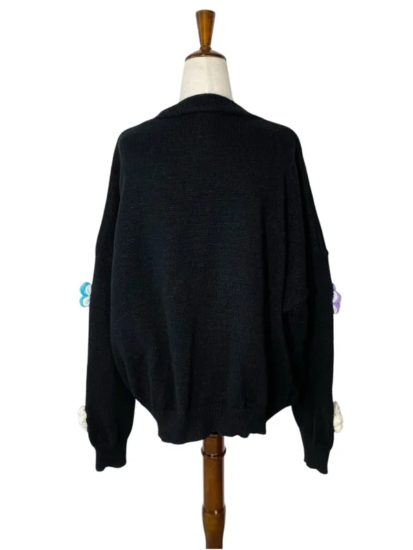 Crochet Flowers Cardigan Black Size 2X - Image 5
