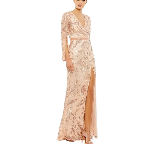 MAC DUGGAL 5222 Sequin Faux Wrap Split Long Sleeve Gown Size 8 New w/ Tag $598 - Image 4