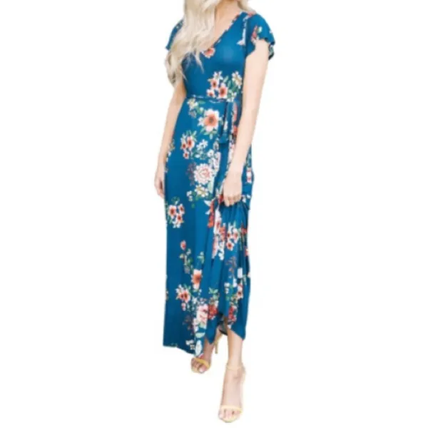 Boho Floral Maxi Dress - Royal Blue - Image 3