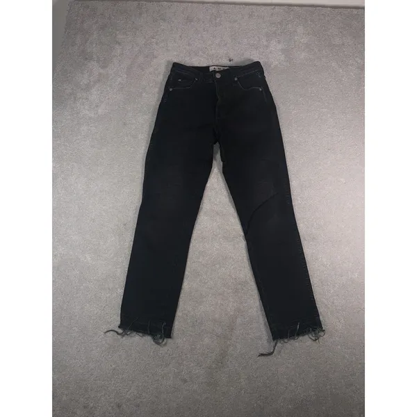 AMO Jeans Women's 26 Babe Black Magic Straight Leg Released Raw Frayed Hem - Image 2
