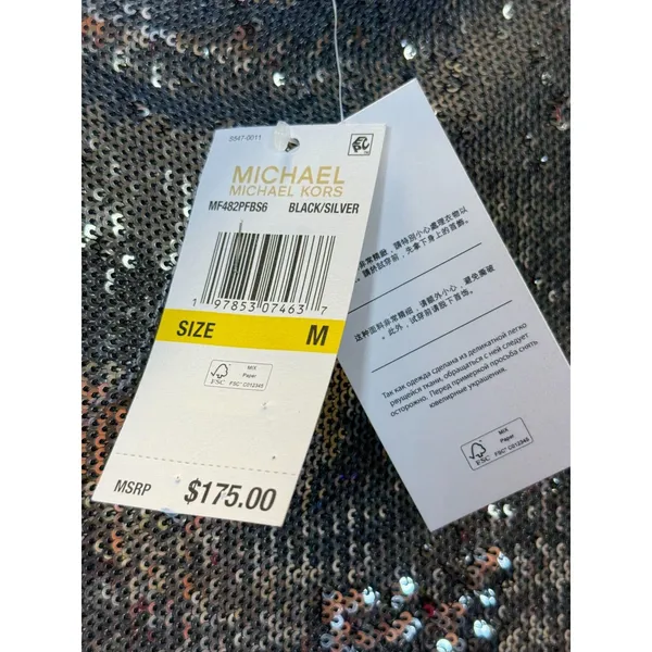 Michael Kors Sequin Dress Womens Size M Silver Ruched Mock Neck Cocktail Party - Image 8