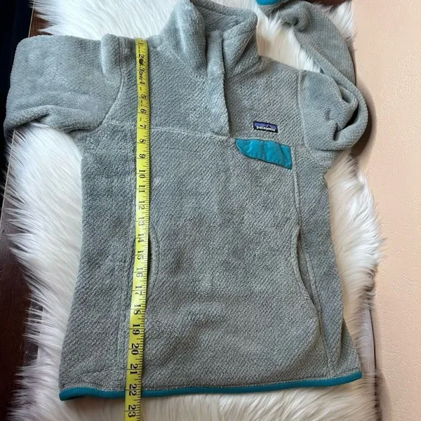 Patagonia Re-Tool Snap T Fleece Pullover Gray Teal Quarter Snap Kangaroo Pocket - Image 8