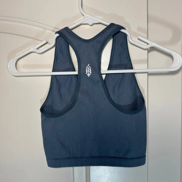 FP Movement Free Throw Crop Tank Bra M‎ Blue Ribbed V-Neck Racerback Activewear - Image 3