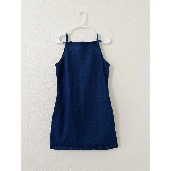 GAP Denim Mini Shift Dress Dark Wash Square Neck Size Small - Image 2