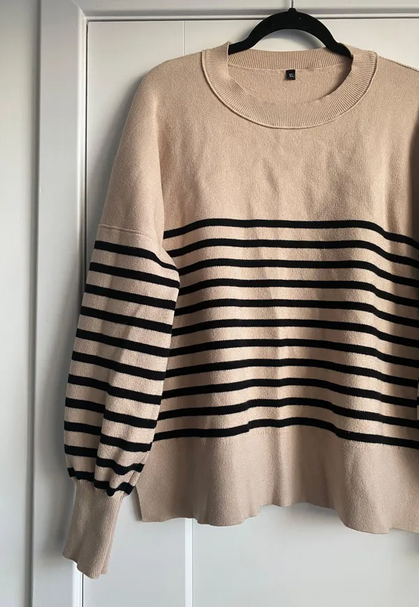 Etch new crew neck beige and black stripes sweater size XL - Image 2
