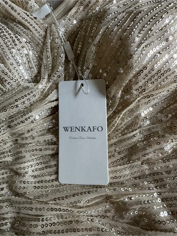 Wenkafo Double V-Neck Fit Mermaid Sleeveless Sequined Formal Champagne Sz 6 NWT - Image 7