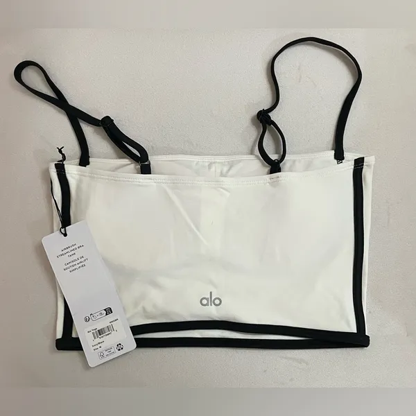 Alo Yoga NWT Airbrush Streamline Bra Tank Top Ivory Black Size M - Image 7