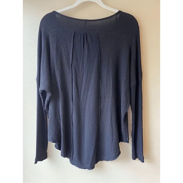 Free People Black Waffle Knit Henley Size XS - Image 2