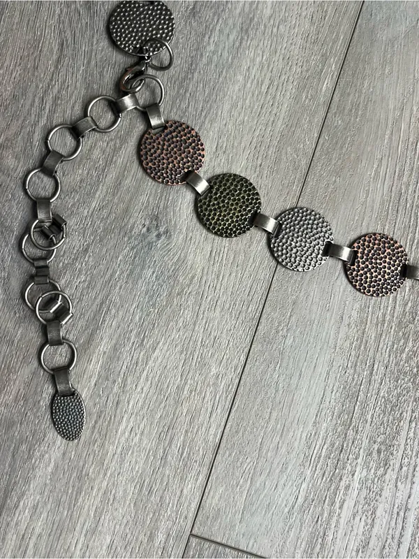 Vintage Mixed Metal Textured Disc Link Chain Belt Boho Adjustable Statement - Image 2