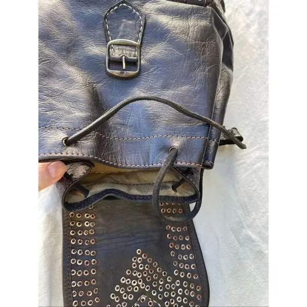 Vintage 70’s leather studded buckles backpack Black - Image 9