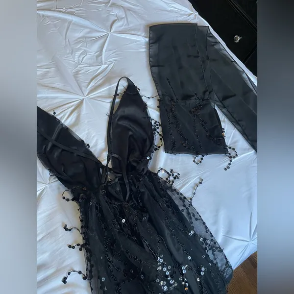 Black sequin mini dress - Image 2