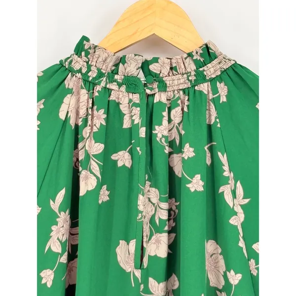 Sienna Sky Floral Blouse Womens Large Green Smocked High‎ Neck Puff Sleeve Top - Image 10