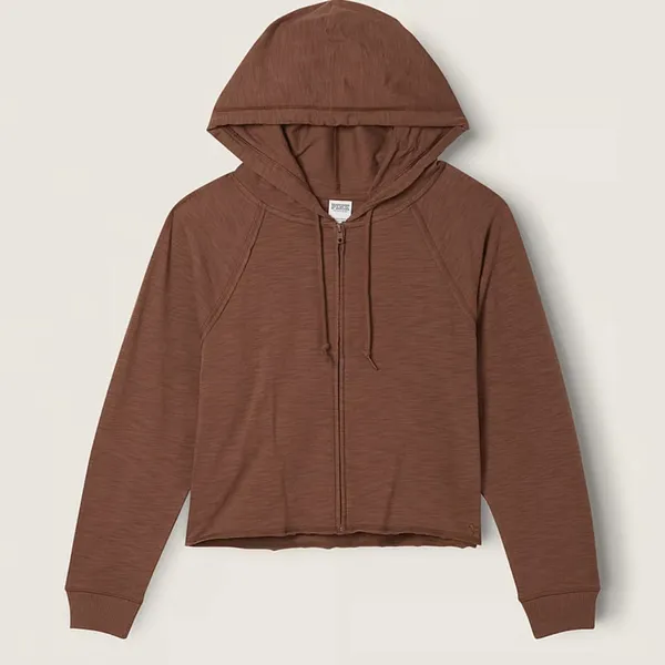 PINK - Victoria's Secret Summer Lounge Cotton Zip-Up Hoodie-‎ BLACK - Image 2