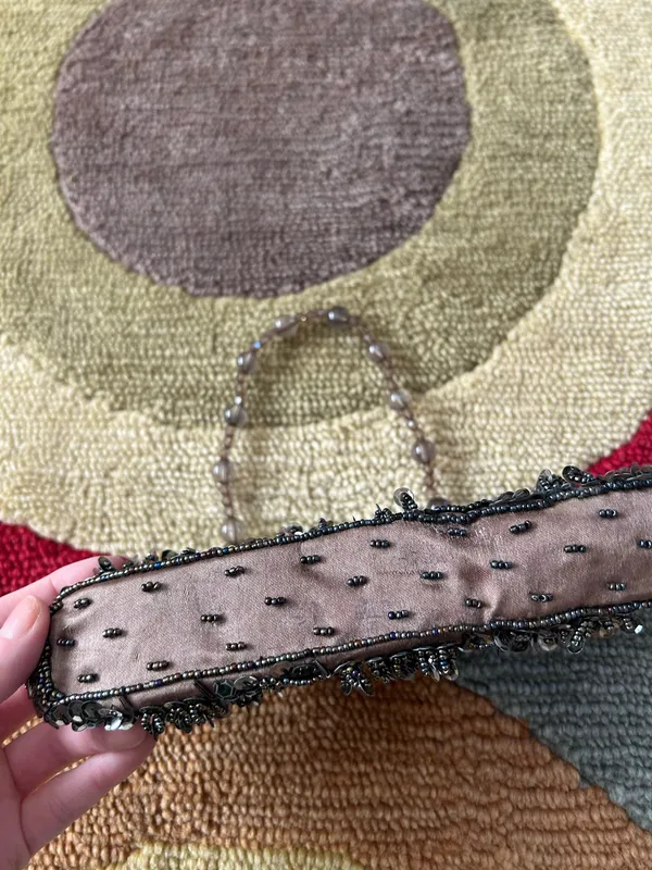 Brown Beaded Sequin Tiny Mini Evening Purse Bag Wedding Black Tie Formal Vintage - Image 3