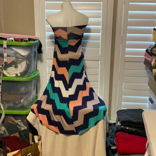 Love J Strapless Chevron Maxi Dress - Blue, Peach, Green - Image 3
